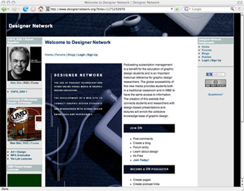 screen capture of designer network. a podcasting site dedicated to design